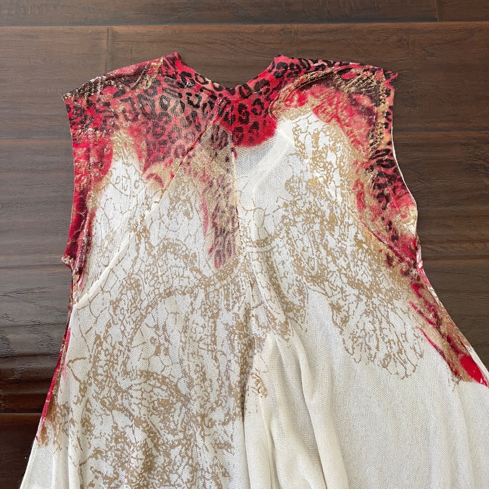 NWOT Alberto Makali Womens Swing Sleeveless Top Beige Red Leopard Print Sz M - Picture 5 of 8